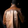 Mike Epps Brown Trucker Leather Jacket Back Look