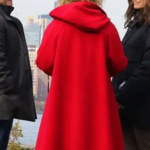Modern Love Julia Garner Red Hood Coat Back Look