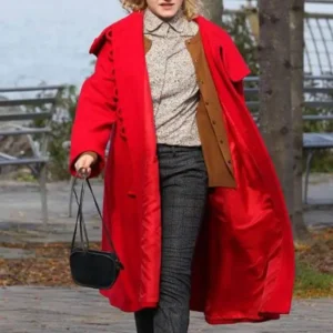 Modern Love Julia Garner Red Hood Coat Front look