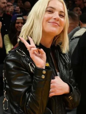 NBA 2023 Ashley Benson Leather Jacket Front look