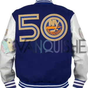 NY Islanders 50th Anniversary Blue Varsity Jacket back