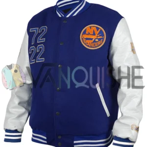 NY Islanders 50th Anniversary Blue Varsity Jacket left