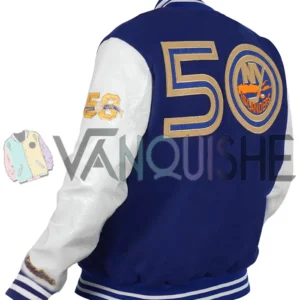 NY Islanders 50th Anniversary Blue Varsity Jacket left back