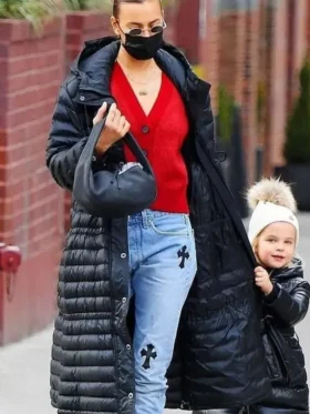 NYC Irina Shayk Black Hooded Coat