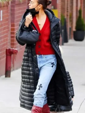 NYC Irina Shayk Black Hooded Coat
