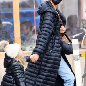 NYC Irina Shayk Black Hooded Coat Back Look