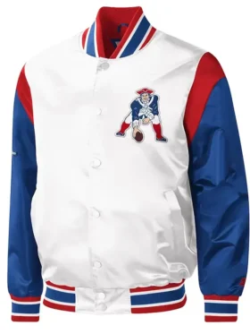 New England Patriots satin jacket white Front Look