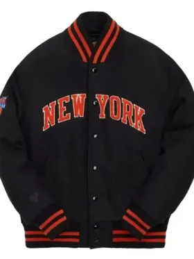 New York Knicks 10 Varsity Wool Black Jacket Front Look