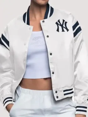 New York Yankees White Starter Varsity Jacket Front Look