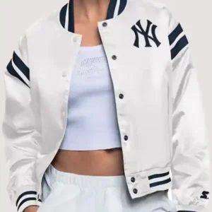 New York Yankees White Starter Varsity Jacket Front Look