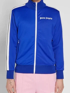 Palm Angels Track Taped Zip Up Blue Jacket