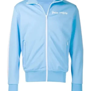Palm Angels Track Taped Zip Up Blue Jacket