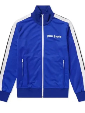 Palm Angels Track Taped Zip Up Blue Jacket