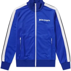 Palm Angels Track Taped Zip Up Blue Jacket