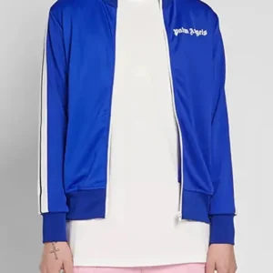 Palm Angels Track Taped Zip Up Blue Jacket