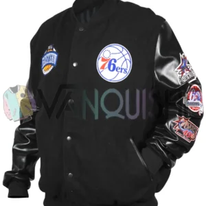 Philadelphia 76ers Black Out Team Logo Varsity Jacket