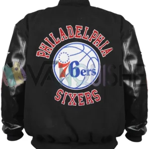 Philadelphia 76ers Black Out Team Logo Varsity Jacket Back Look
