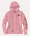 Pink Carhartt Sleeve Logo Hoodie Front Look