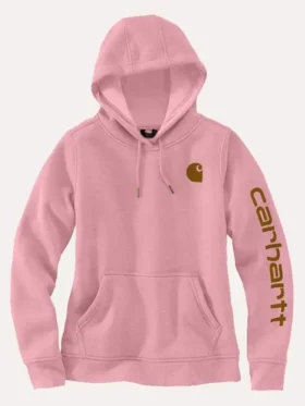 Pink Carhartt Sleeve Logo Hoodie Front Look
