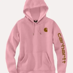 Pink Carhartt Sleeve Logo Hoodie Front Look