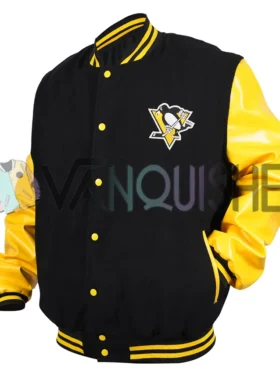 Pittsburgh Penguins NHL Black and Yellow Varsity Jacket left VAN