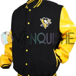 Pittsburgh Penguins NHL Black and Yellow Varsity Jacket left VAN