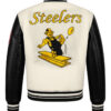 Pittsburgh Steelers Cream and Black Varsity Jacket Back