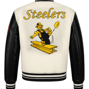 Pittsburgh Steelers Cream and Black Varsity Jacket Back