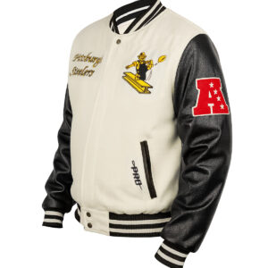 Pittsburgh Steelers Cream and Black Varsity Jacket Left