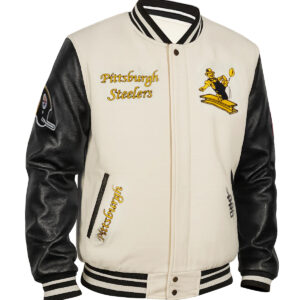Pittsburgh Steelers Cream and Black Varsity Jacket Right