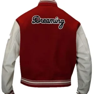 Pop Smoke Dreaming Red Varsity Jacket Back Look