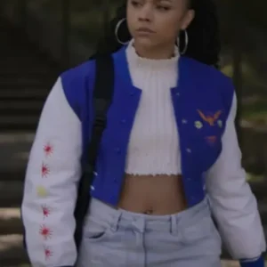 Power Book II Ghost S04 Effie Blue and White Varsity Jacket Front Look