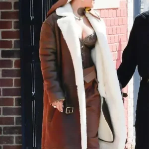 Rihanna Brown Shearling Trench Coat