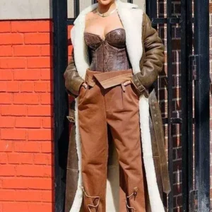 Rihanna Brown Shearling Trench Coat