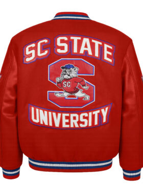 SC State University Red Varsity Jacket Back