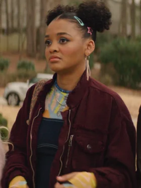 Scream 7 Celeste O’Connor Maroon Jacket Side