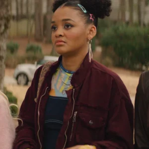 Scream 7 Celeste O’Connor Maroon Jacket Side