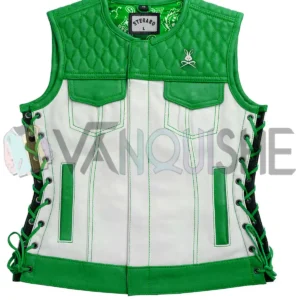 Stegaro American Eagle Motorcycle Leather Vest Green Color