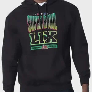 Super Bowl LIX Starter Black Super Bowl Graphic Hoodie Front Look