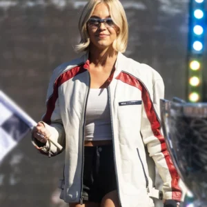 Sydney Sweeney NASCAR Leather Jacket Side