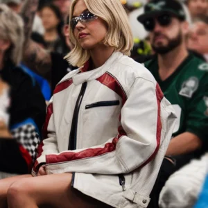 Sydney Sweeney NASCAR Leather Jacket Front