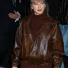 Taylor Swift NYC Brown Leather Jacket Side