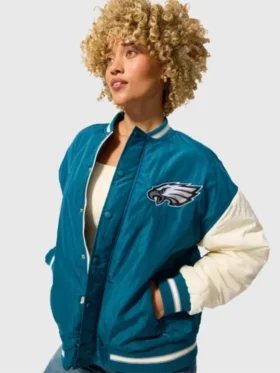 Terez Philadelphia Eagles Zip up Bomber Jacket Front Look
