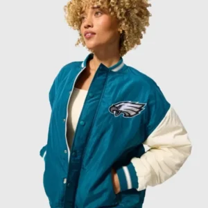 Terez Philadelphia Eagles Zip up Bomber Jacket Front Look