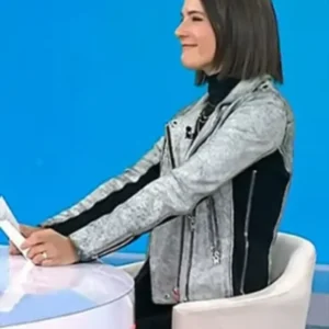 The Today Show 2025 Daryn Carp Silver Metallic Leather Biker Jacket