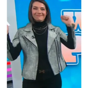 The Today Show 2025 Daryn Carp Silver Metallic Leather Biker Jacket