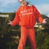 Timothée Chalamet Orange Marty Supreme Jacket Front Look