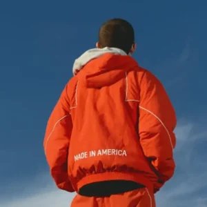 Timothée Chalamet Orange Marty Supreme Jacket Back Look