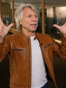 Today Jon Bon Jovi Brown Leather Jacket Front