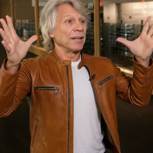 Today Jon Bon Jovi Brown Leather Jacket Front